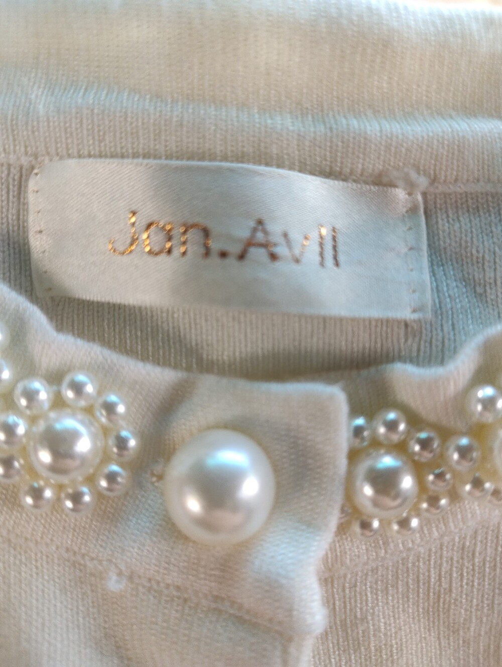 🎀🌹🎀 Dazzling Elaborate Faux Pearl Chantilly Cream Ivory Sweater Cardigan - M - Picture 15 of 16